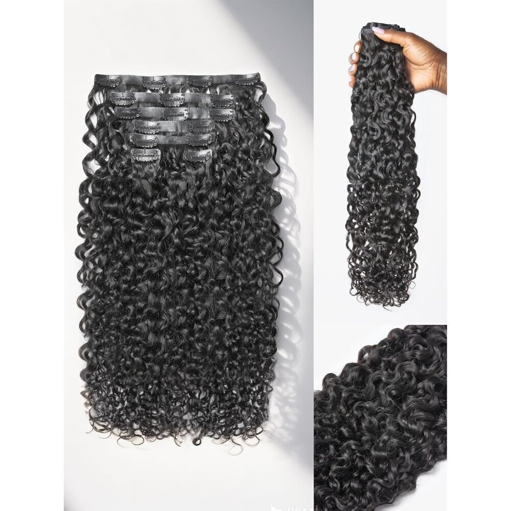 Curly Clip in Hair Extensions Human Hair Black 20 Inches Fullness Women